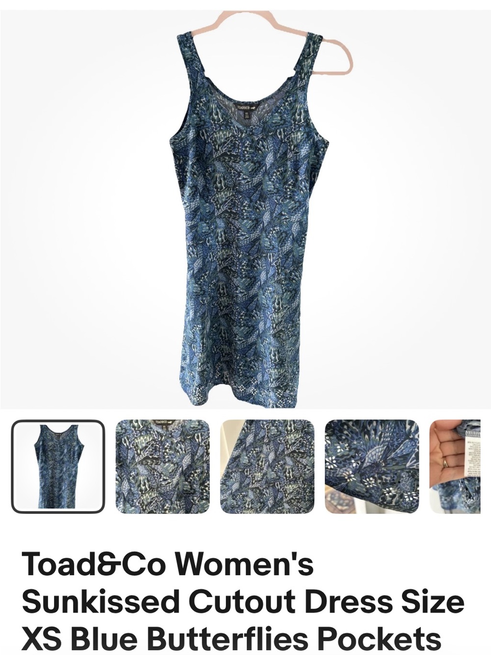 Toad&Co Blue Butterfly Print Tank Mini Dress